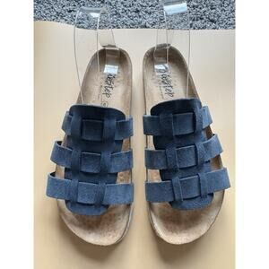 Biostep Slide Sandals Blue Suede Leather Womens Size 8 Cork Footbed Comfort